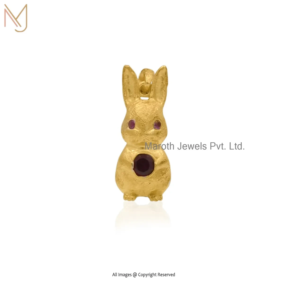 925 Silver Yellow Gold Plated Ruby Cubic Zircon Bunny Rabbit Charm Pendant USA