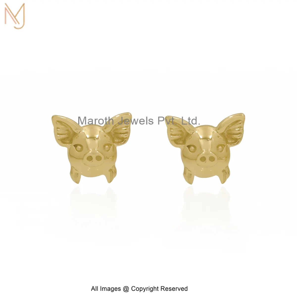 14K Yellow Gold Pig Head Stud Earring Jewelry Supplier
