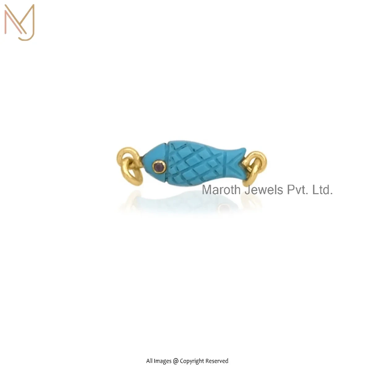 Wholesale 925 Silver Yellow Gold Plated Ruby Cubic Zircon & Turquoise Fish Pendant