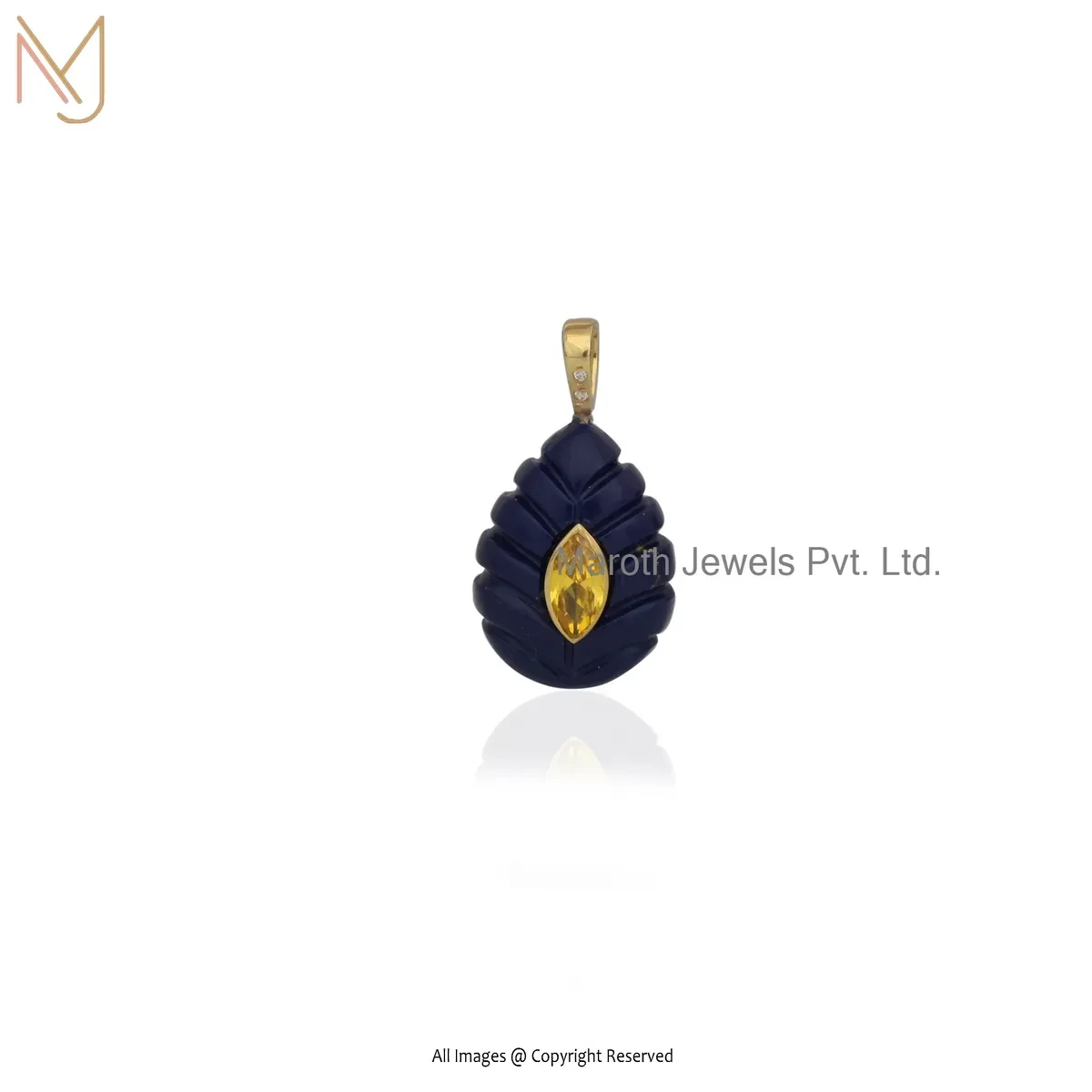 925 Silver Yellow Gold Plated Cubic Zircon & Lapiz Lazuli And Citrine Gemstone Pendentif Flamme lapis Pendant USA