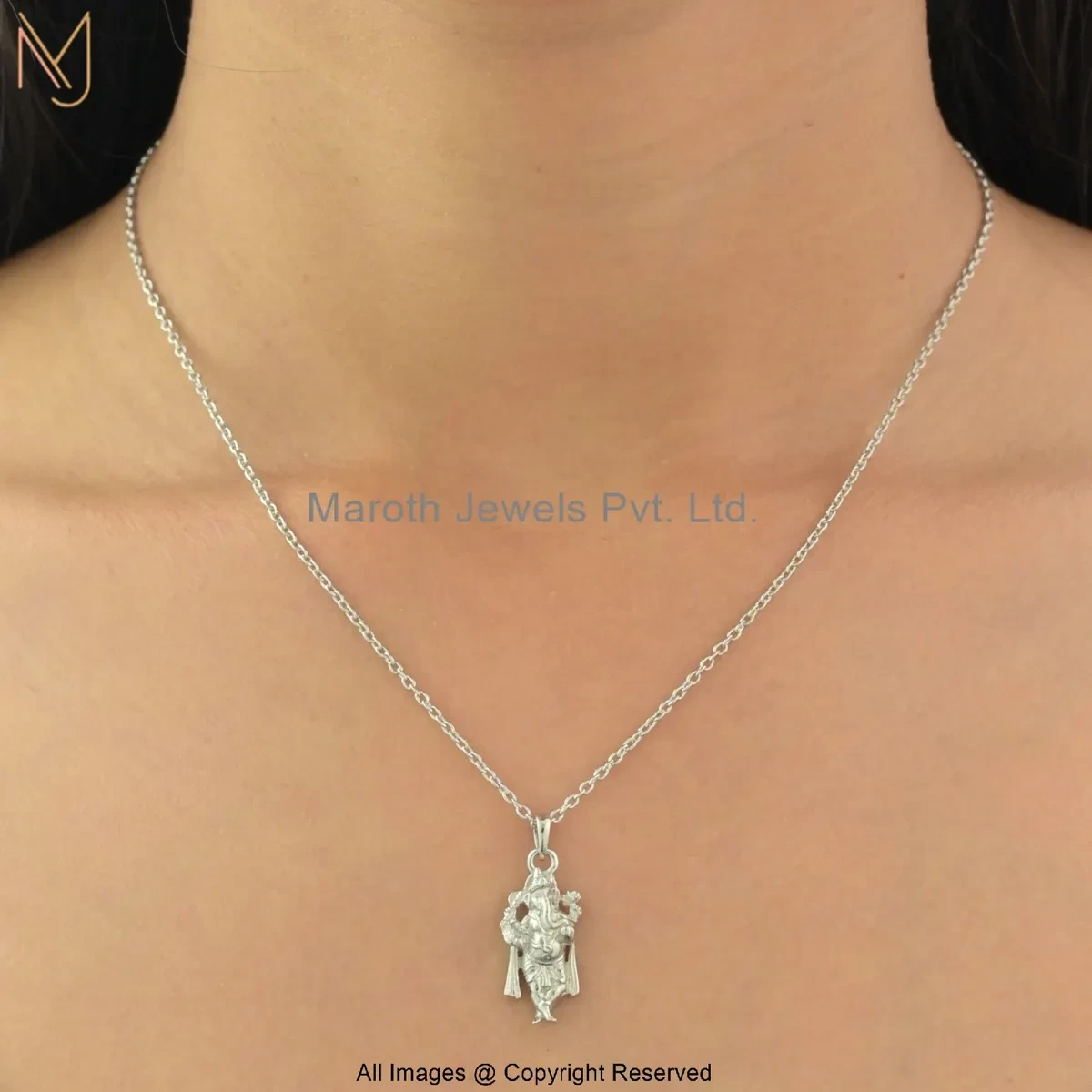 925 Silver White Gold Plated God Ganesha Necklace Custom Jewelry