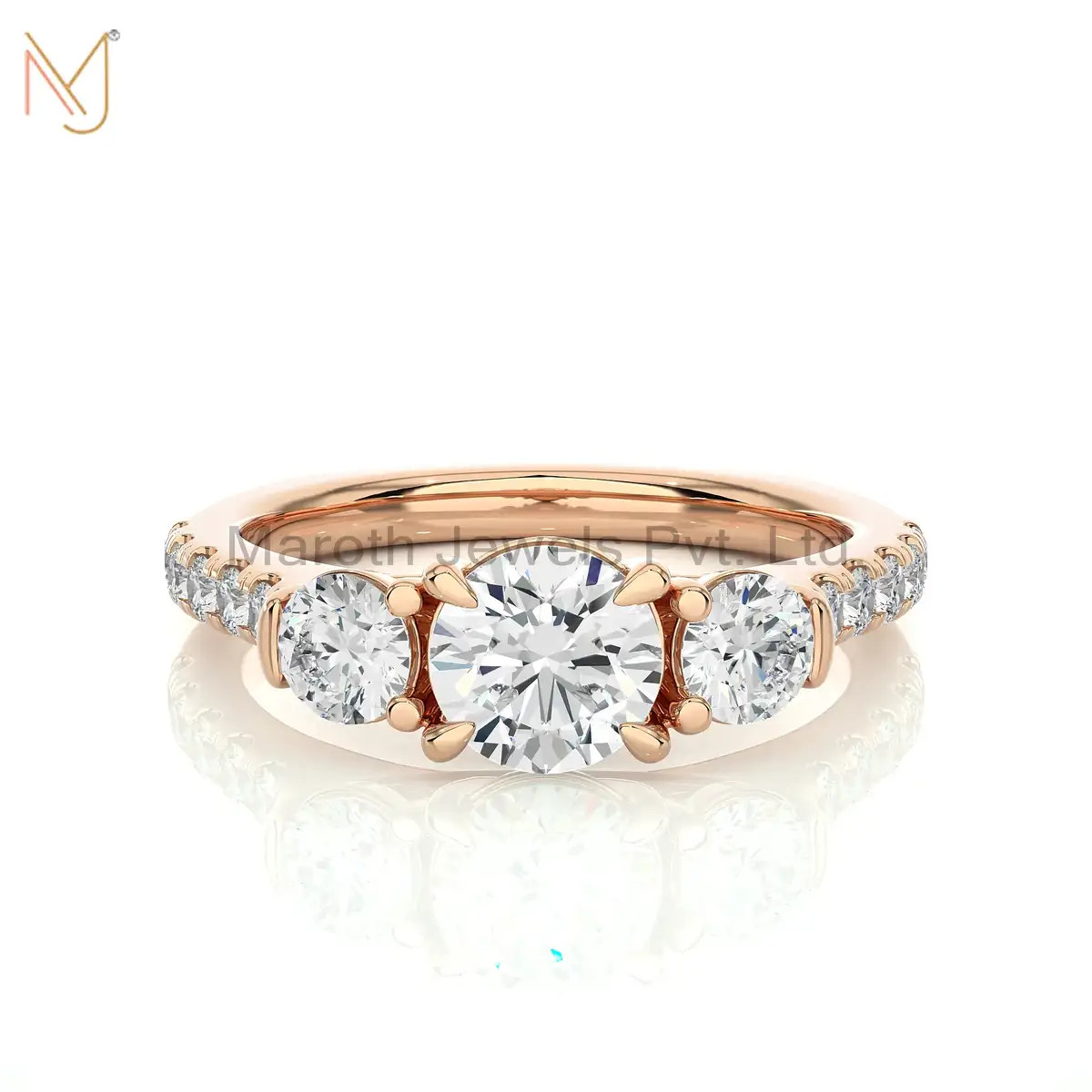 14K Yellow Gold Moissanite Diamond Round Ring Custom Jewelry