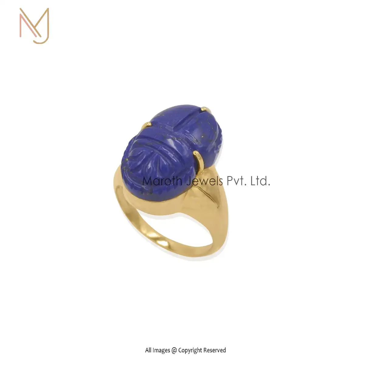 925 Silver Yellow Gold Red Coral Scarab Ring Custom Jewelry
