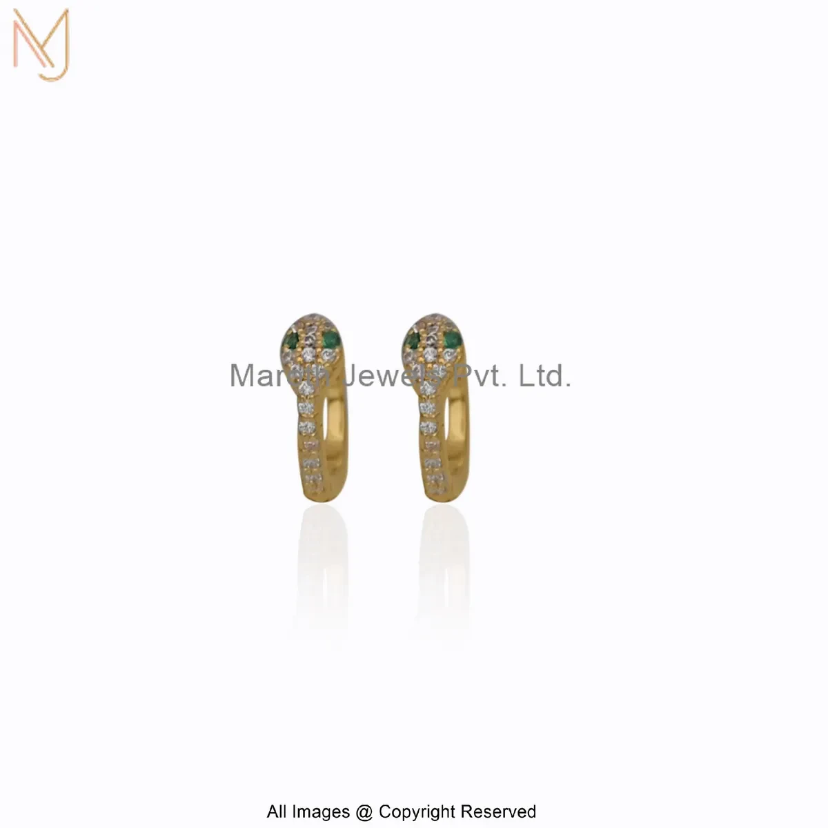 925 Silver Yellow Gold Plated Cubic Zircon Emerald Snake Huggies Earring Custom Jewelry