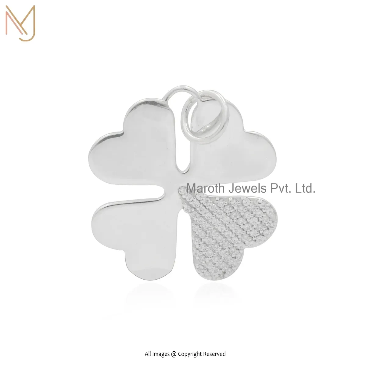 14K White Gold Diamond & Four Leaf Pendant Custom Jewelry