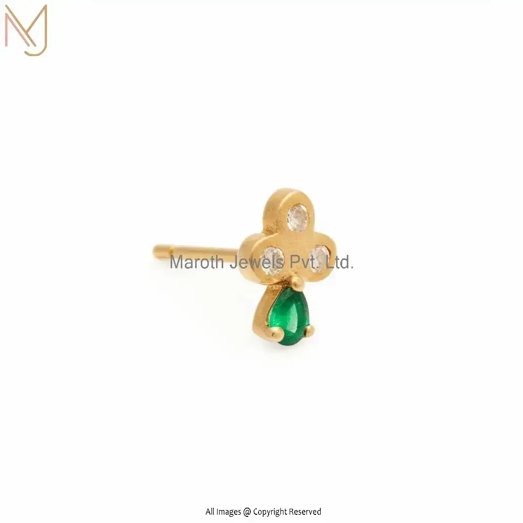 Privatr Label 925 Silver Yellow Gold Plated Moissanite Emerald Hoop Jewelry Piecrcing