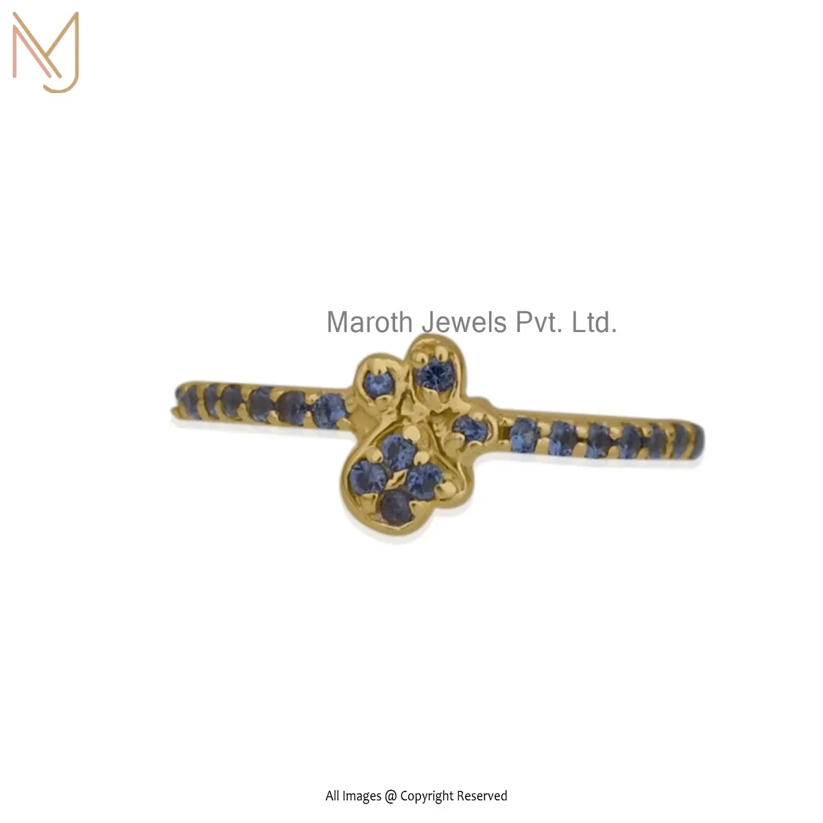 925 Silver Yellow Gold Plated Diamond & Moissanite Paw Print Ring Jewelry Supplier