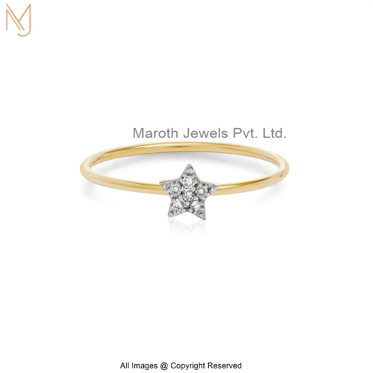 14K Yellow Gold Cubic Zircon Diamond Pave Star Ring Manufacturer
