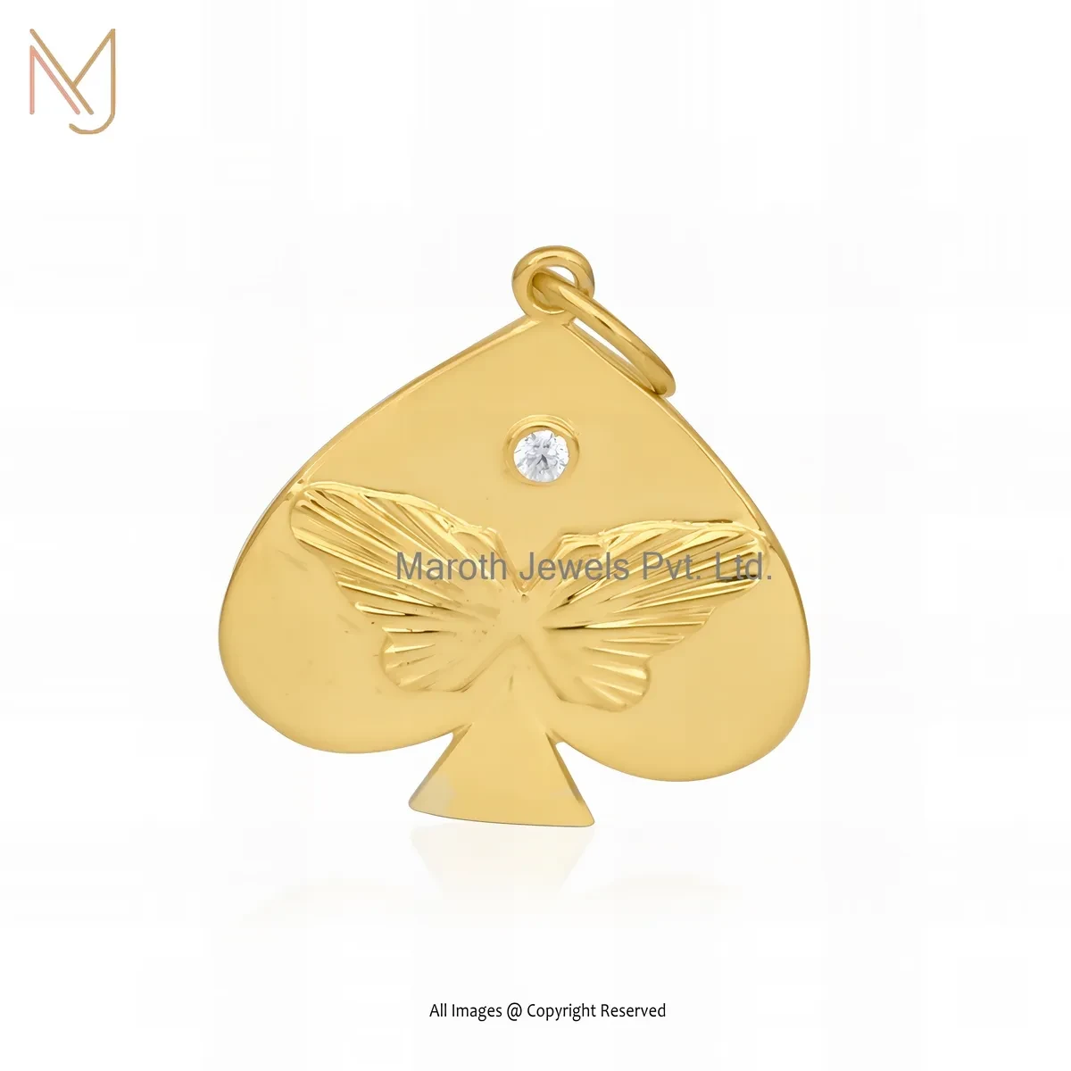 925 Silver Natural Silver Plated Diamond & Cubic Zircon Ace Spades Charm Pendant Manufacturer