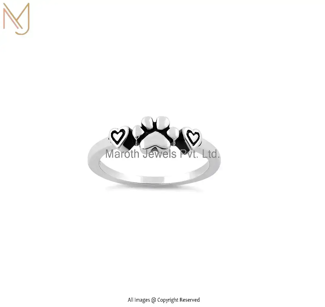 925 Sterling Silver Pet Love Paw & Hearts Ring Manufacturer