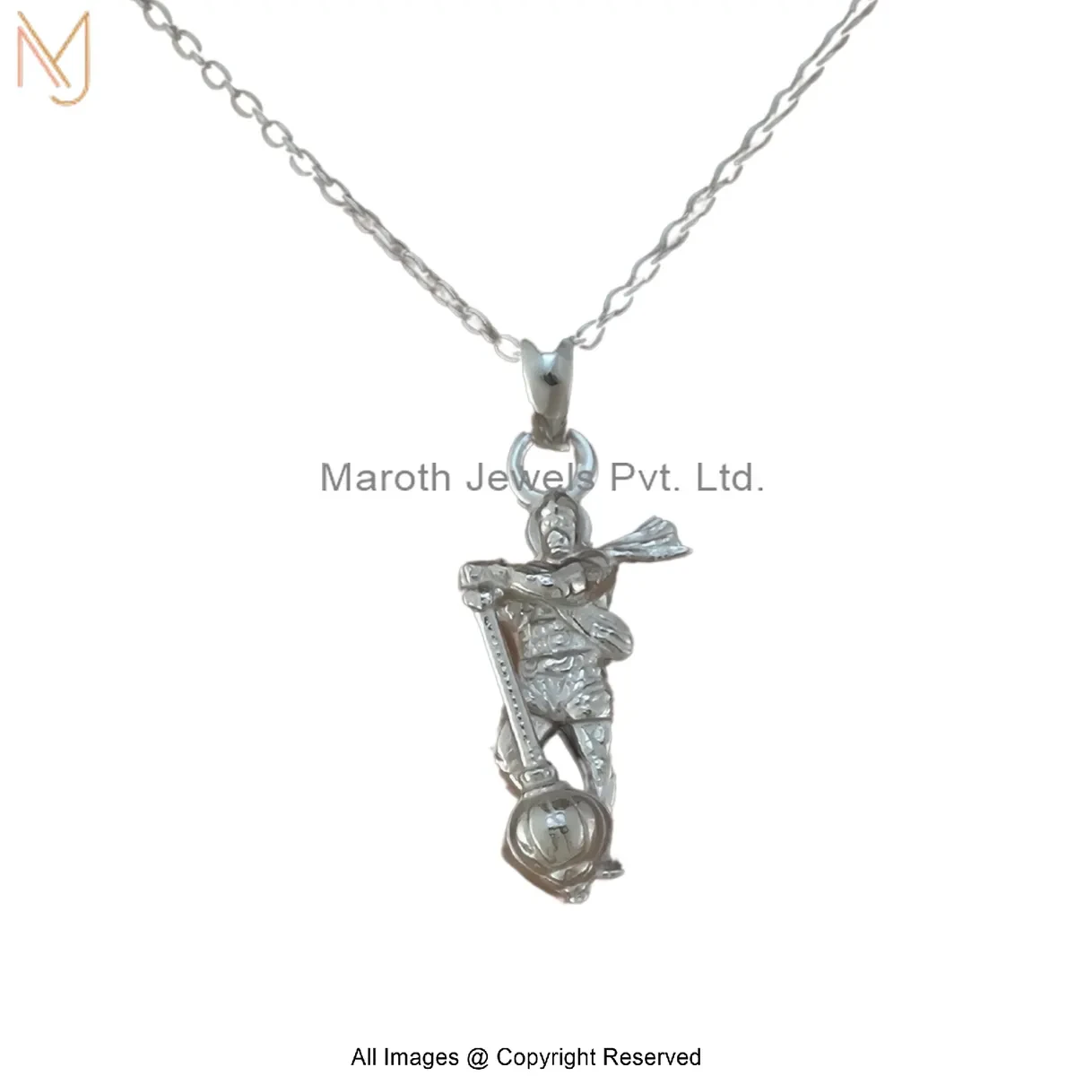 14K White Gold Bahubali Hanuman Necklace Custom Jewelry