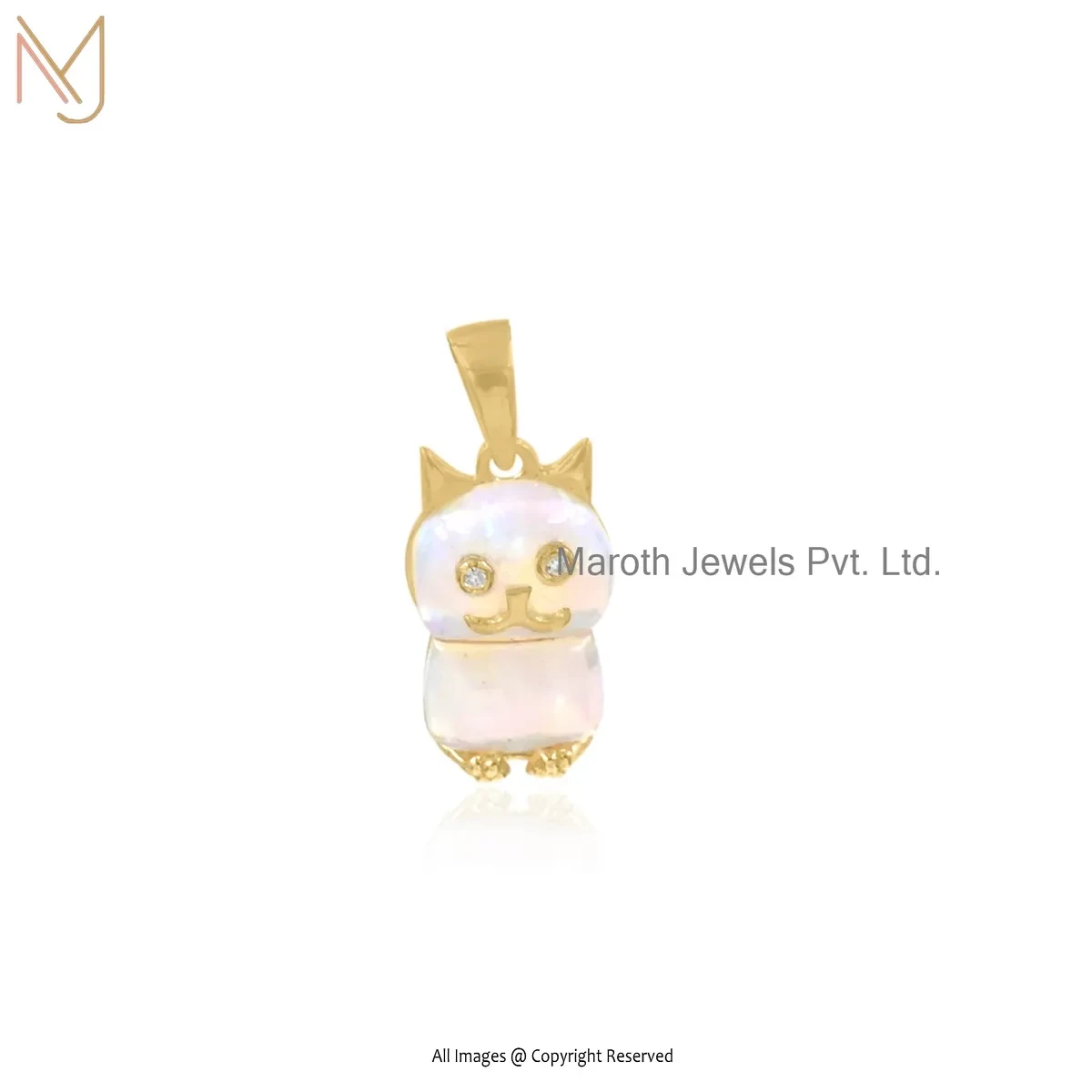 14K Yellow Gold Ethiopian Opal And Moissanite Cat Charm Pendant Manufacturer
