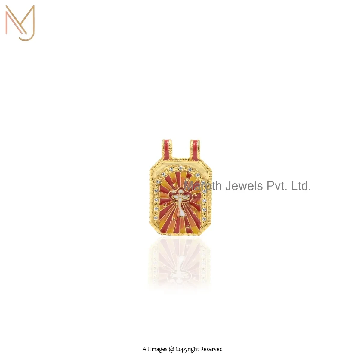 925 Silver Yellow Gold Plated Cubic Zircon & Enamel Gemstone Scapular Pendant Manufacturer
