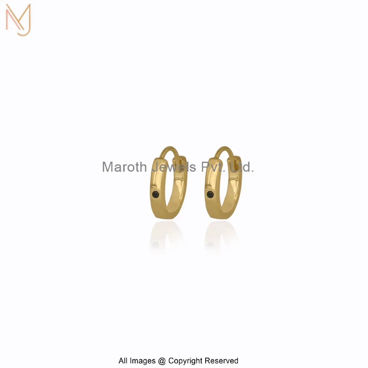 14K Yellow Gold Black Spinel Huggies Hoop Earring Jewelry Supplier