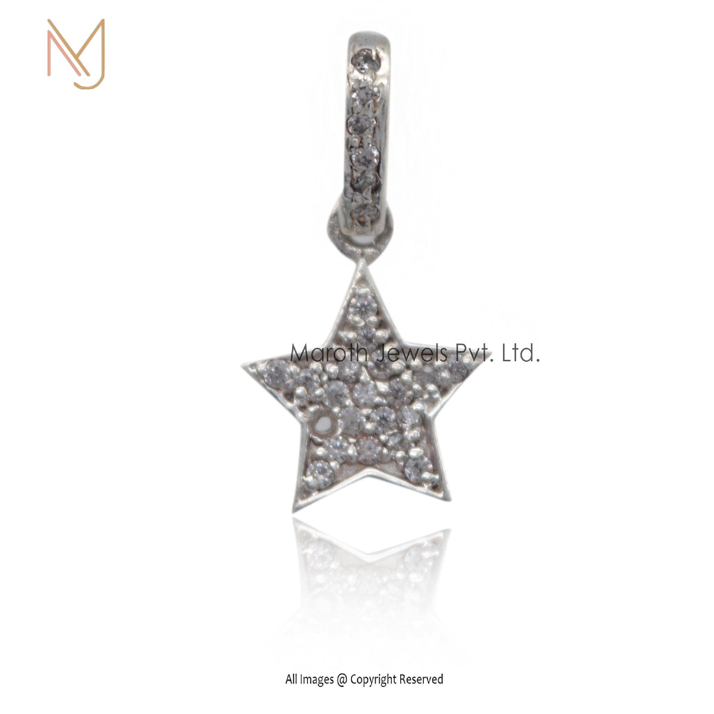14k White Gold Star Pendant Pave Diamond Jewelry Wholesale