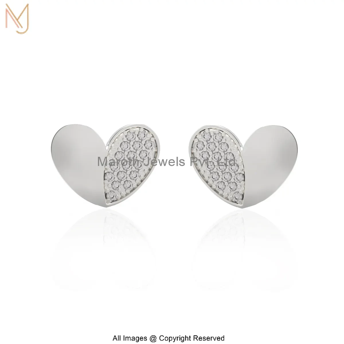 925 Silver Natural Silver Plated Cubic Zircon Diamond Heart Stud Earring Manufacturer