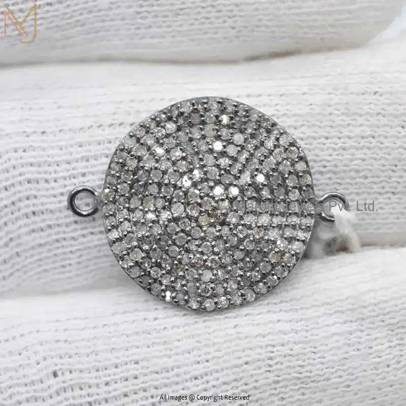 925 Silver Black Rhodium Pave Diamond Wavy Disc Connector Pendant Jewelry Manufacturer