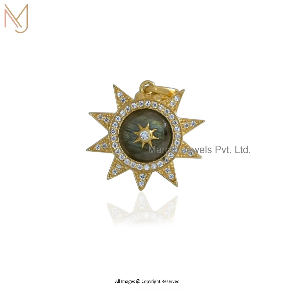 925 Silver Yellow Gold Plated Cubic Zircon & Labradorite Star Charm Pendant Jewelry Supplier