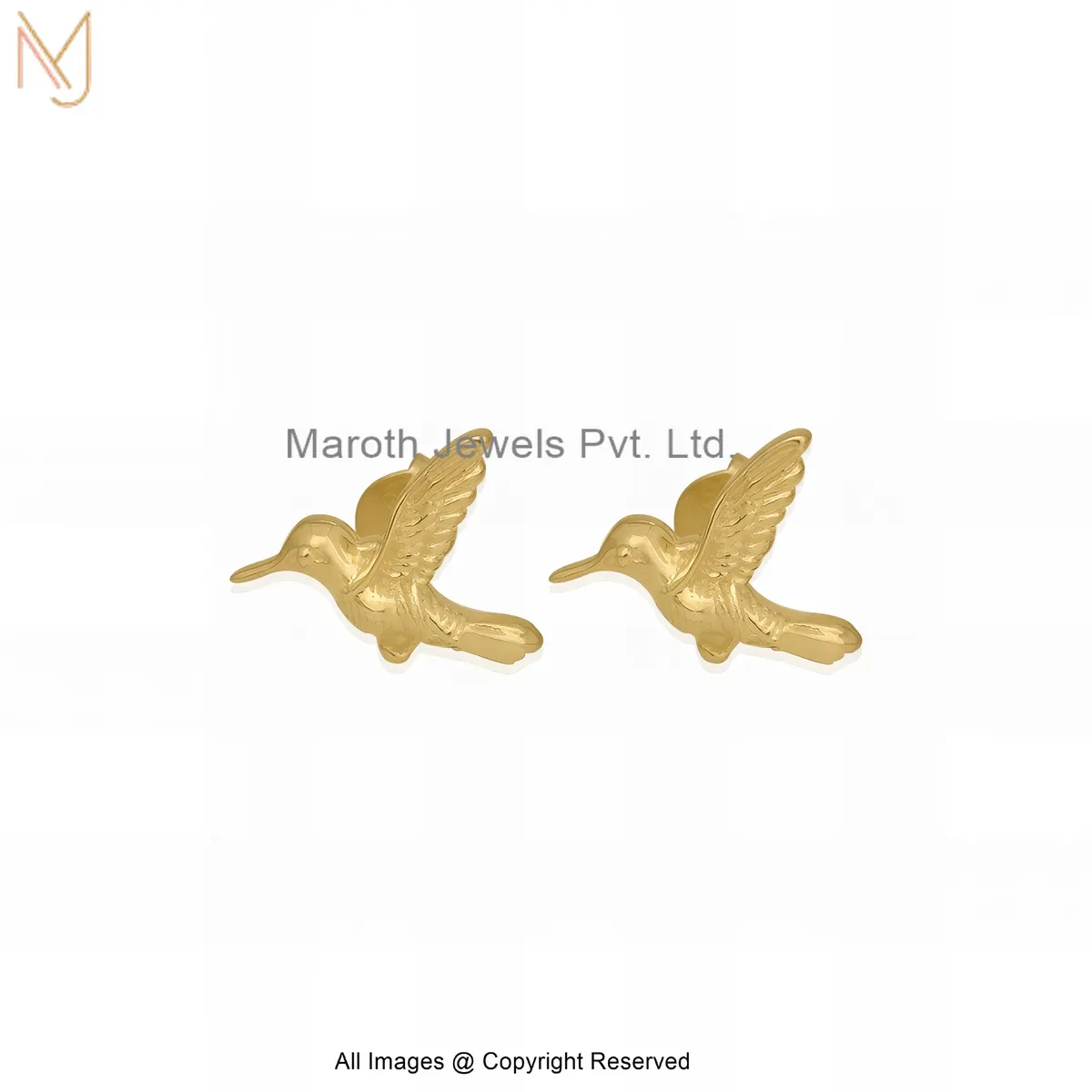 925 Silver Yellow Gold Plated Gold-Toned Bird Stud Earring Manufacturer