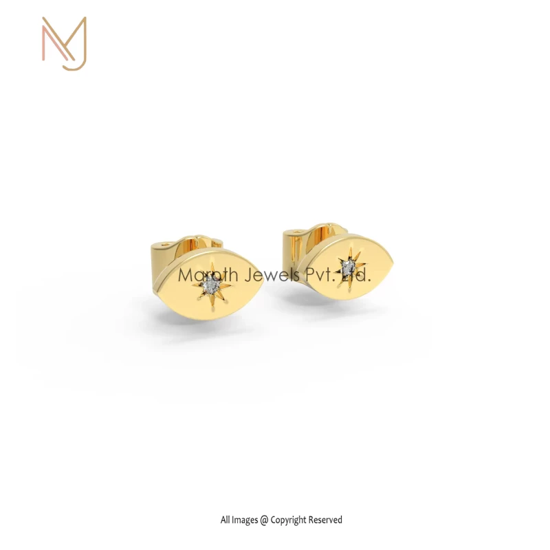 14K Yellow Gold Pave Diamond Evil Eye Designs Earring Jewelry Wholesale