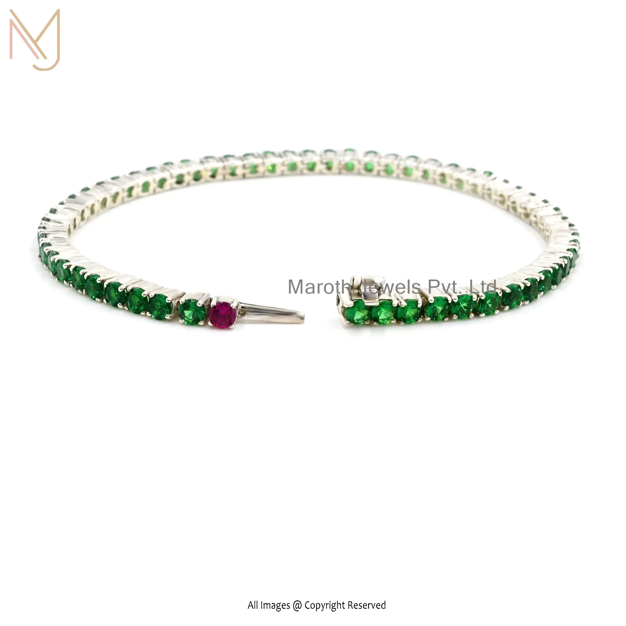 925 Natural Silver CZ Emerald And Ruby Gemstone Bracelet Jewelry USA