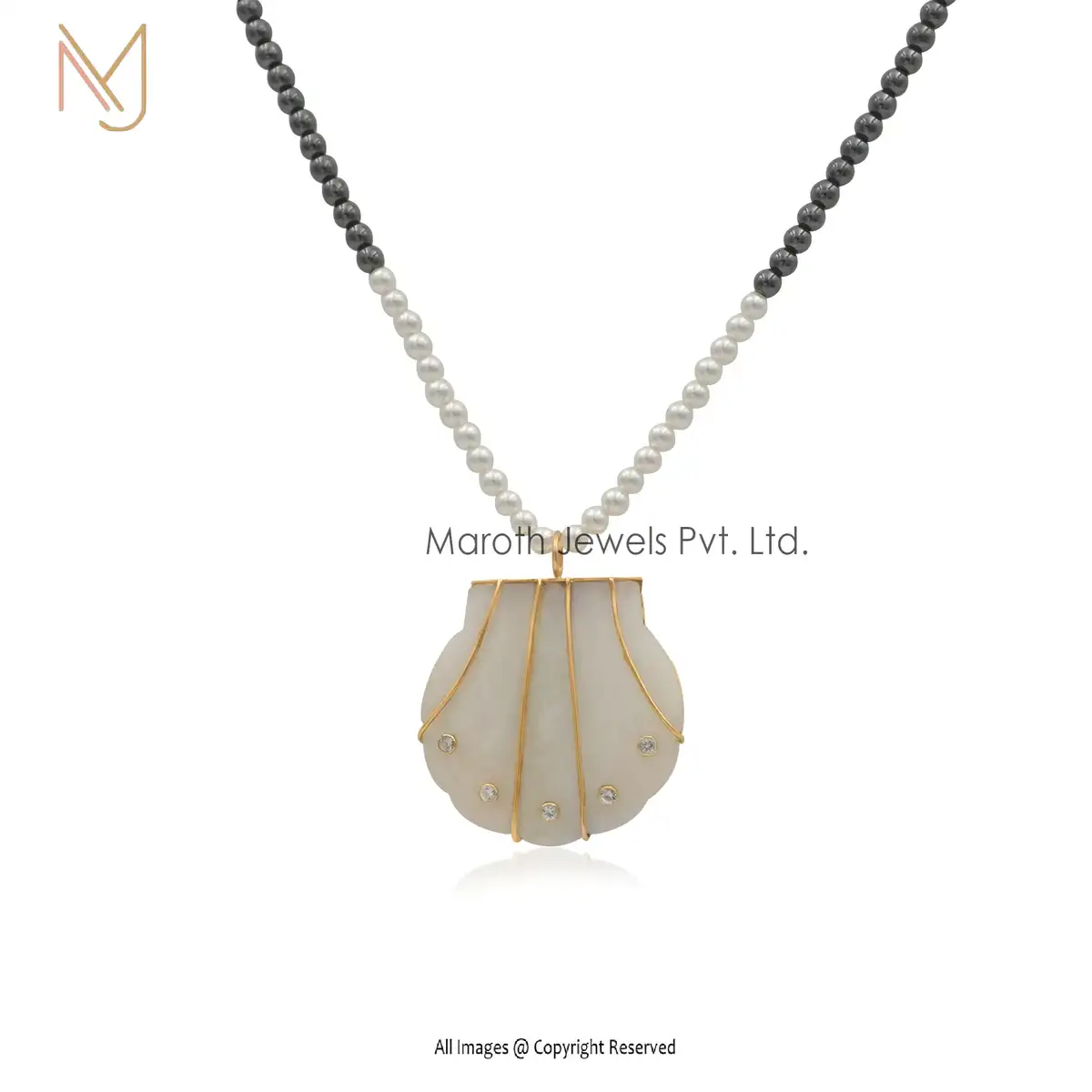 925 Silver Yellow Gold White Agate Rainbow Moonstone Or White Topaz Seashell Pendant USA