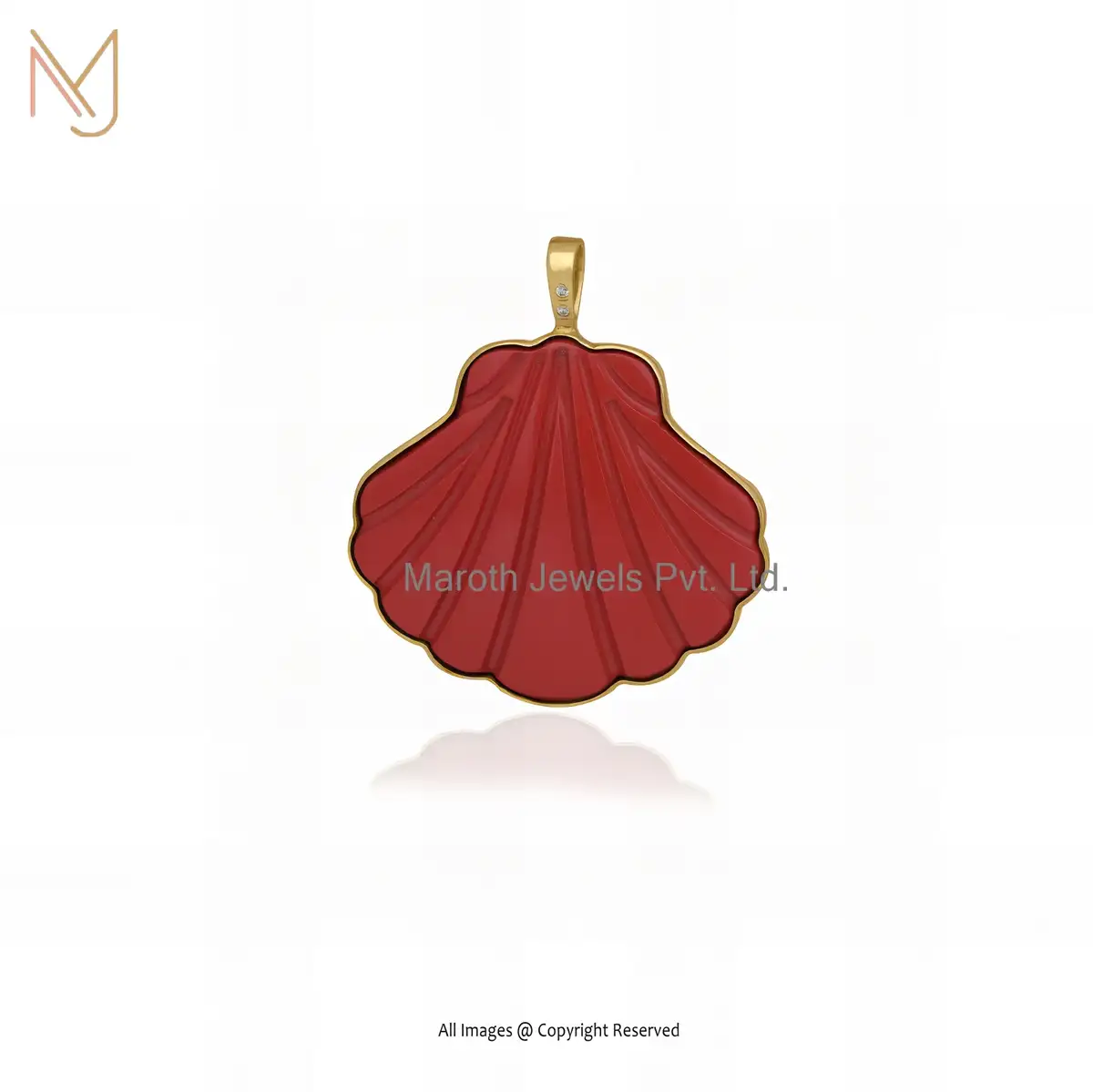 Wholesale 925 Silver Yellow Gold Plated Coral And Moissanite Gemstone Shell Pendant