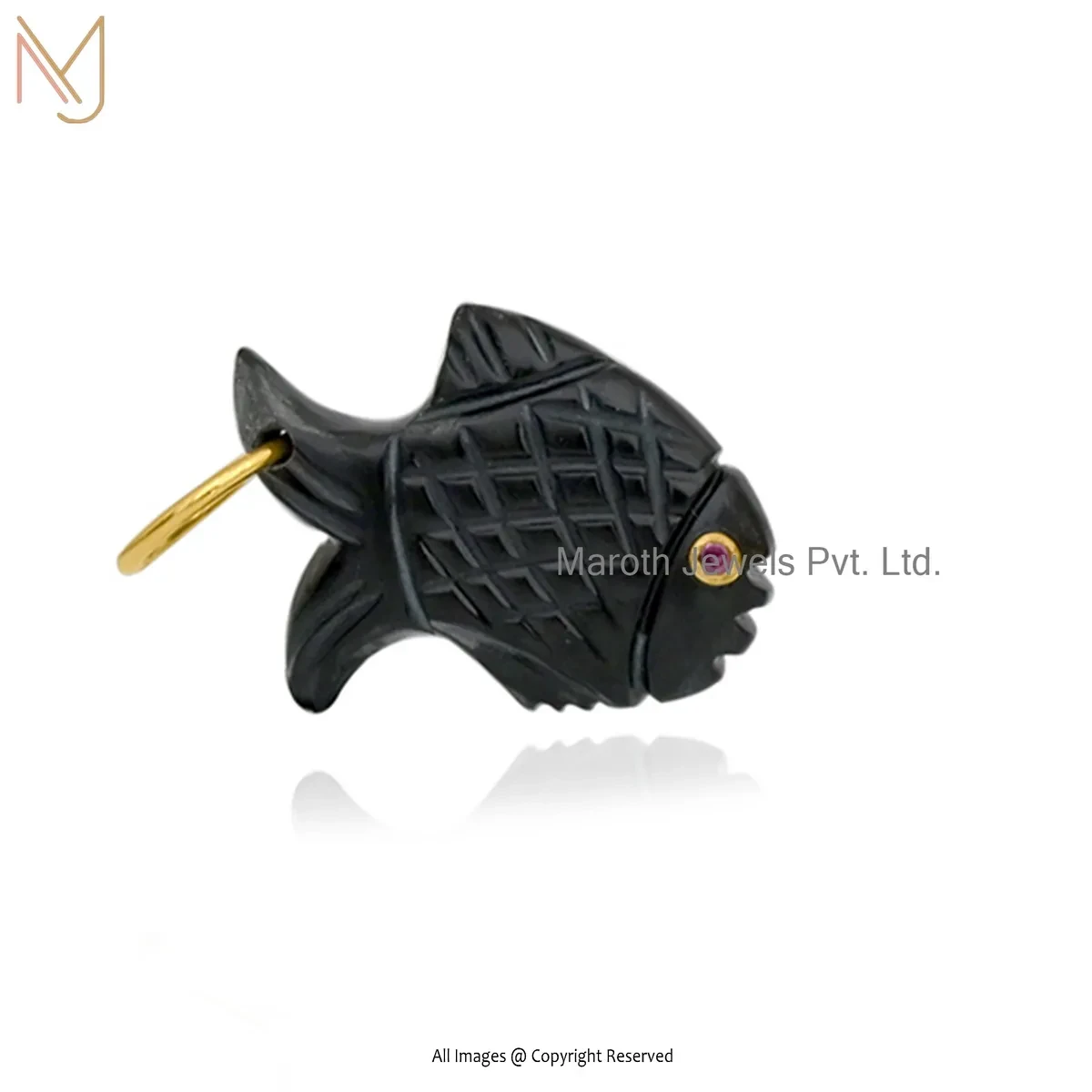 Wholesale 925 Silver Yellow Gold Plated Ruby & Blue Sapphire Gemstone Fish Pendant
