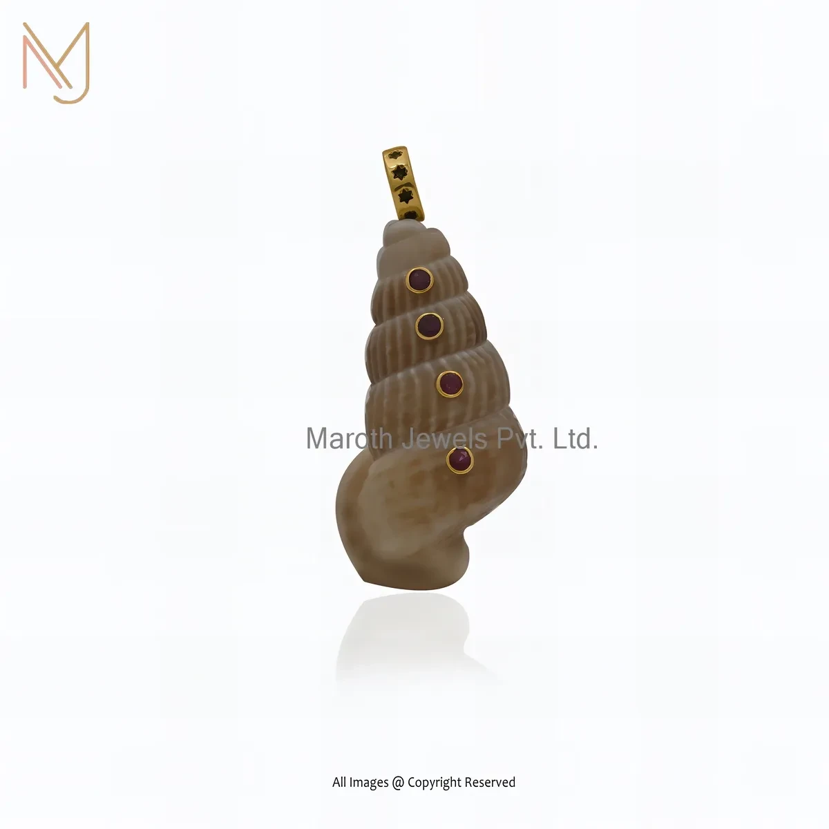 925 Silver Yellow Gold Plated Kodi And Ruby Gemstone Black Enamel Conch Shell Pendant USA