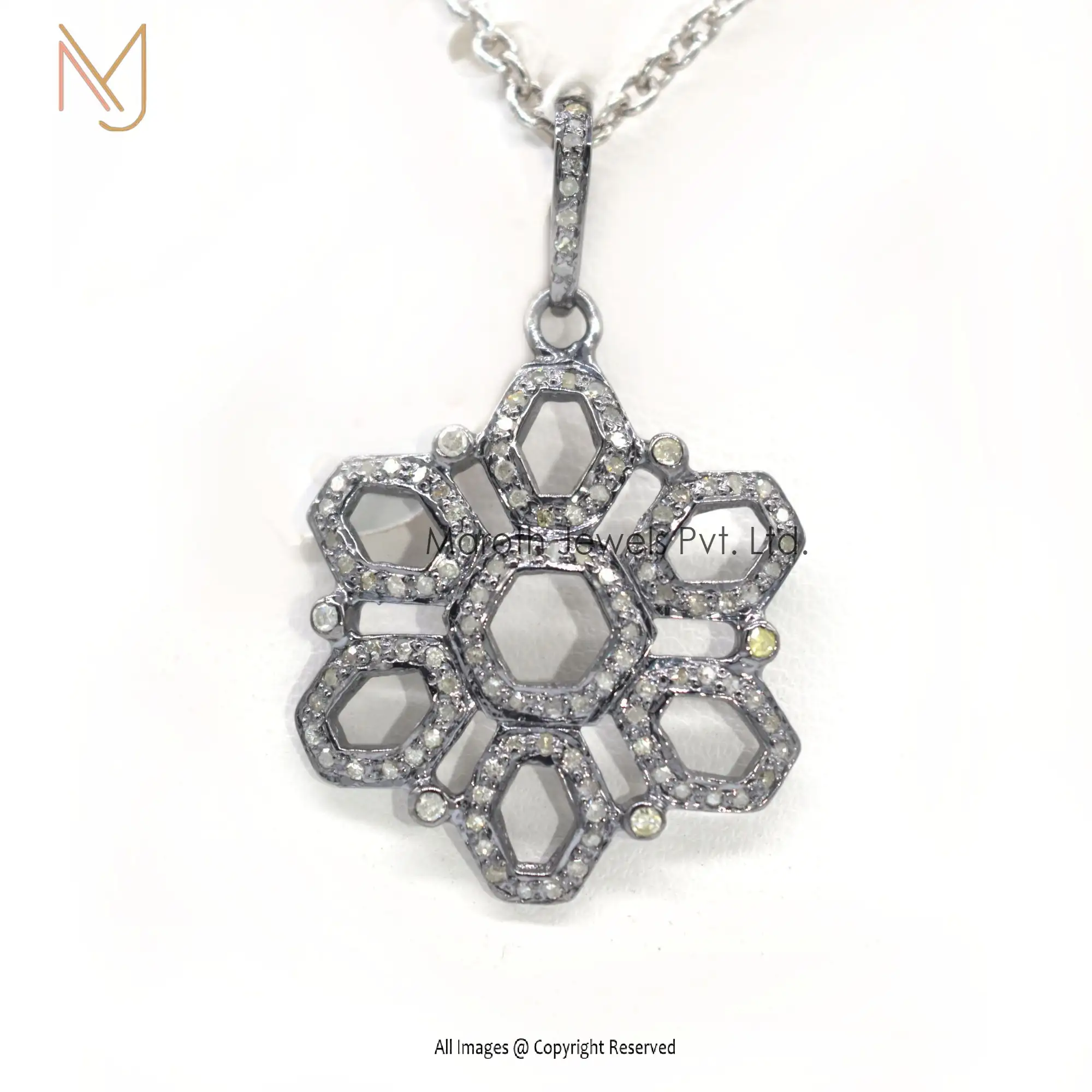 925 Silver Pave Diamond Chakra Flower Pendant Jewelry Wholesale