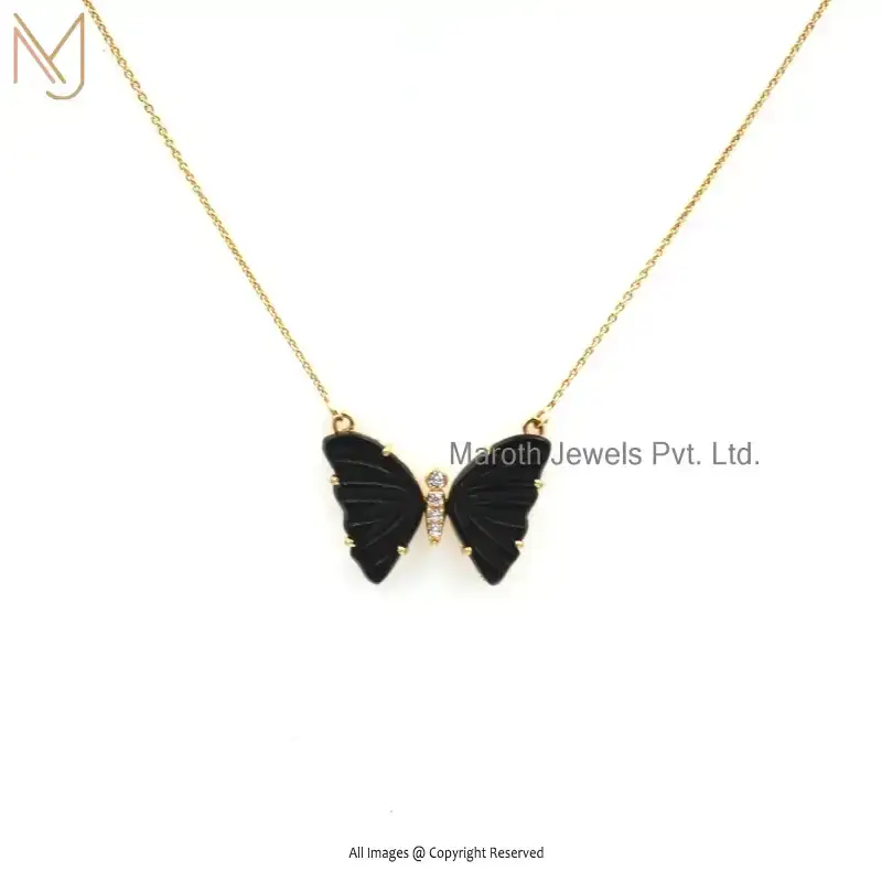 Wholesale 925 Silver Yellow Gold Plated Amazonite & White Cubic Zircon Butterfly Necklace Pendant