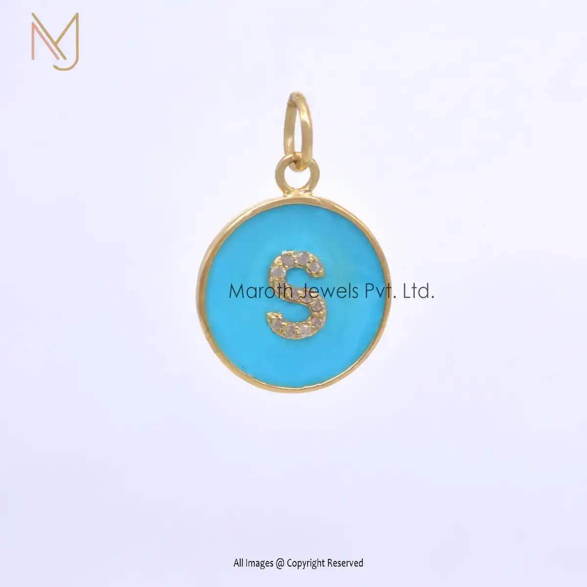 Private Lable 925 Silver Yellow Gold Plated Turquoise Enamel & Moiissanite Initials Pendant Diamond Jewelry