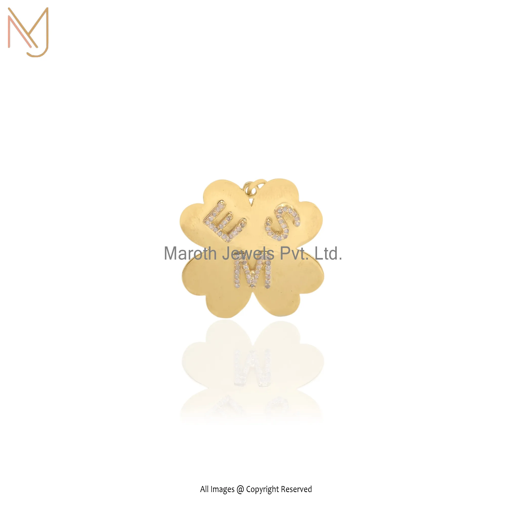 14K yellow Gold  Diamond Letter E,S,M Clover Pendant Custom Jewelry