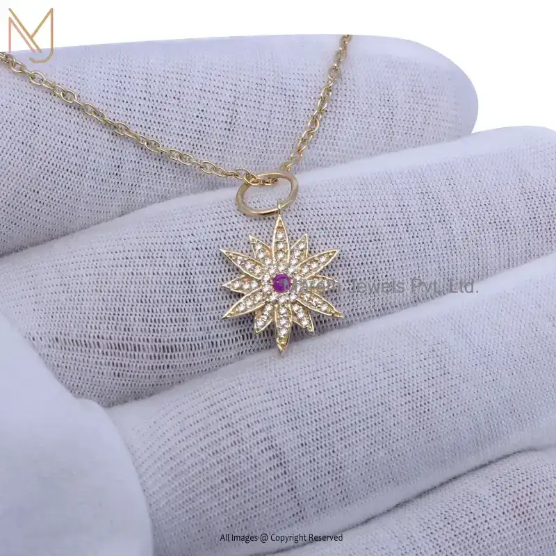 925 Silver Yellow Gold Plated Diamond Garsea Flower Star Pendant Jewelry Supplier