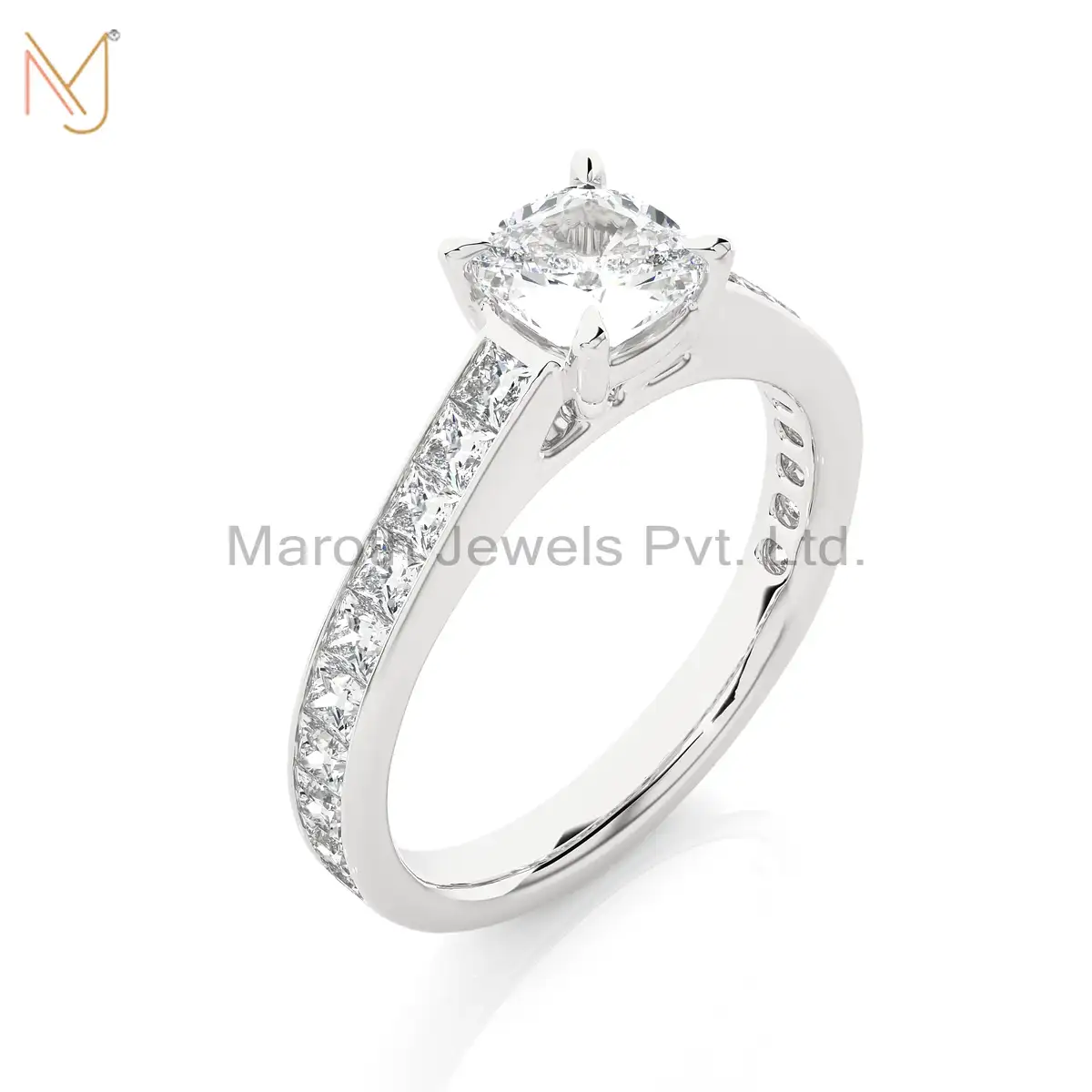 925 Silver Yellow Gold Moissanite Diamond Cushion Princess Ring Manufacturer