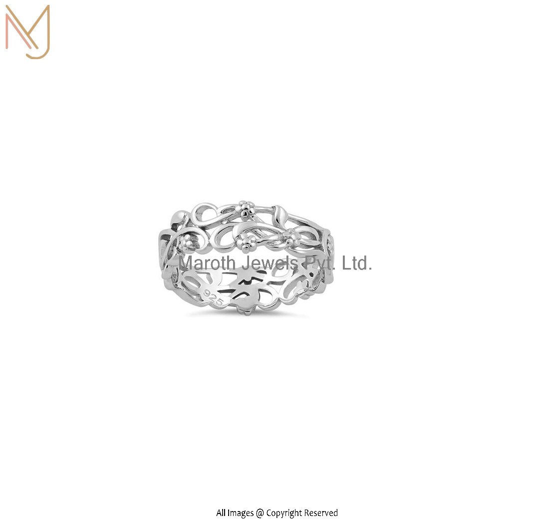 Private Label Sterling Silver Floral Band Ring