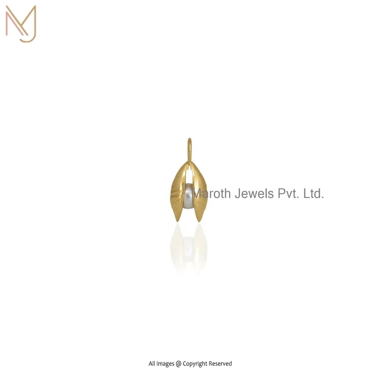 925 Silver Yellow Gold Plated Pearl Leaf Charm Pendant Manufacturer
