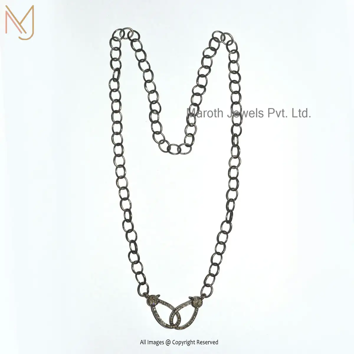 Wholesale 925 Silver Black Rhodium Claps Lock Whith Round Chain Necklace Jewelry