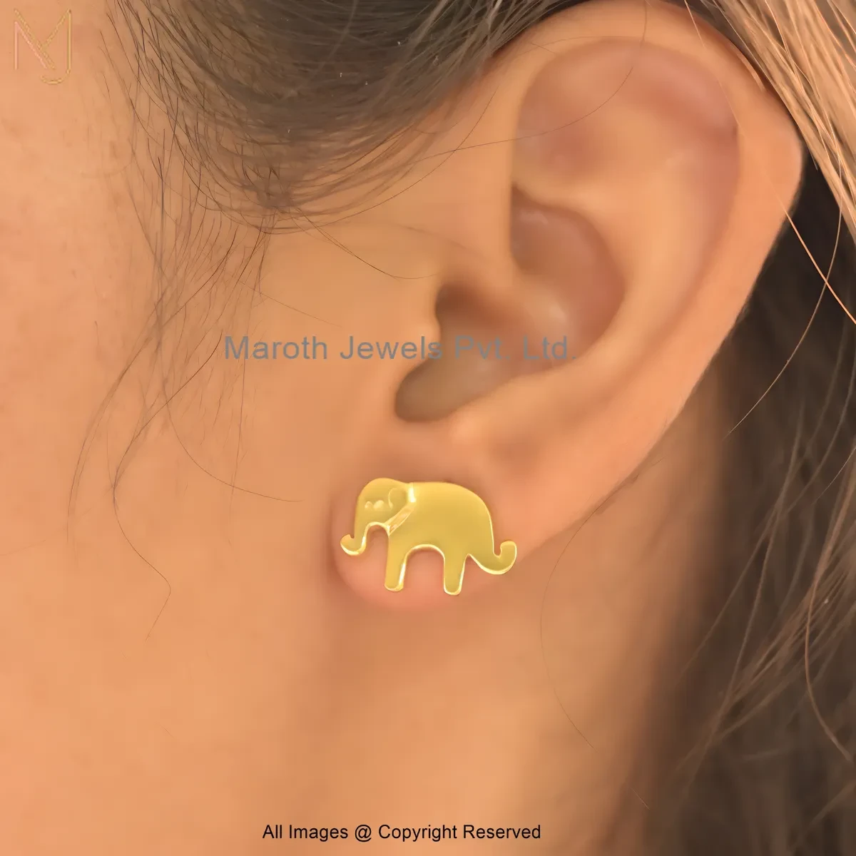 14K Yellow Gold Minimal Elephant Charm Stud Earring Manufacturer