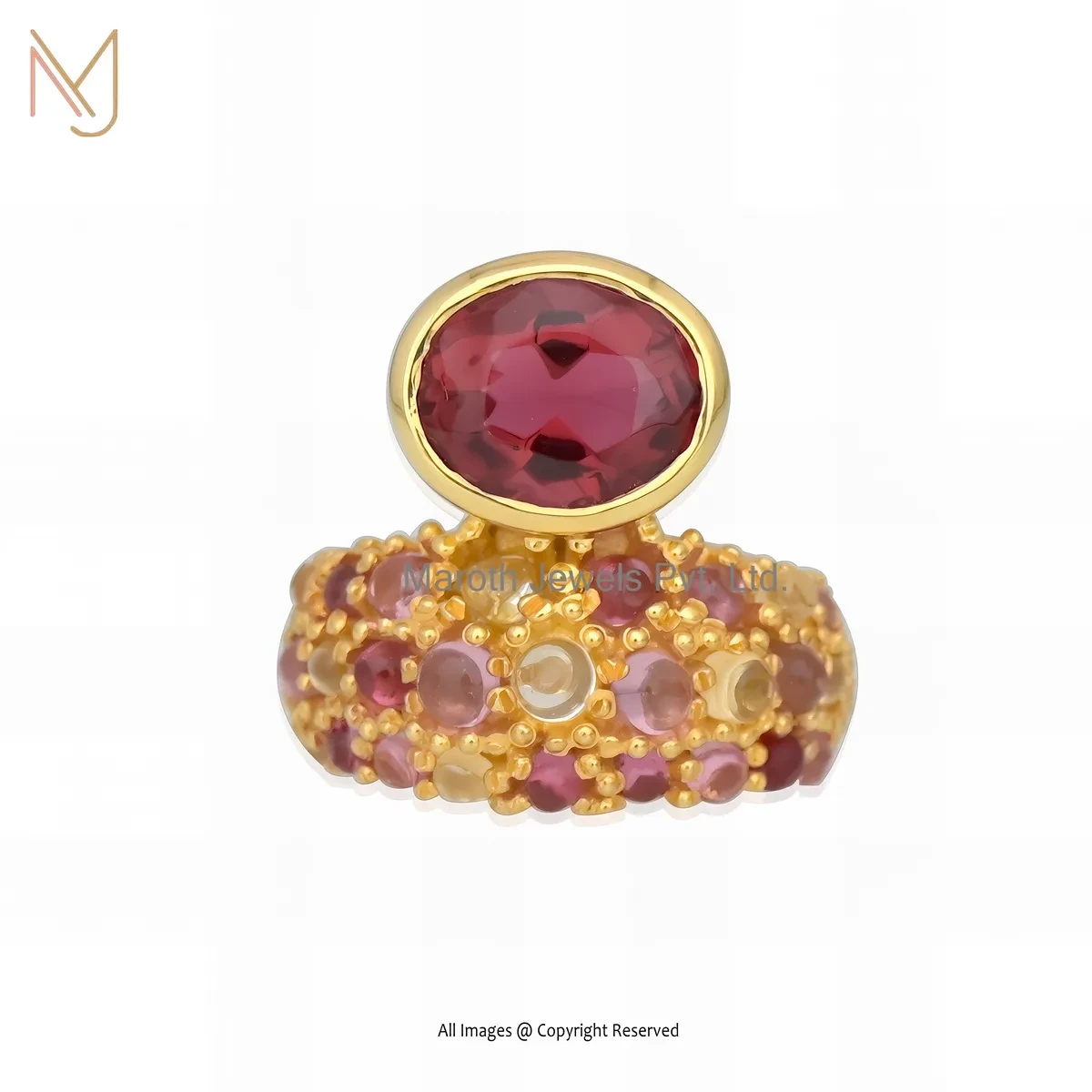 Private Lable 925 Silver Yellow Gold Plated Diamond Multi Gemstone Designer Ring