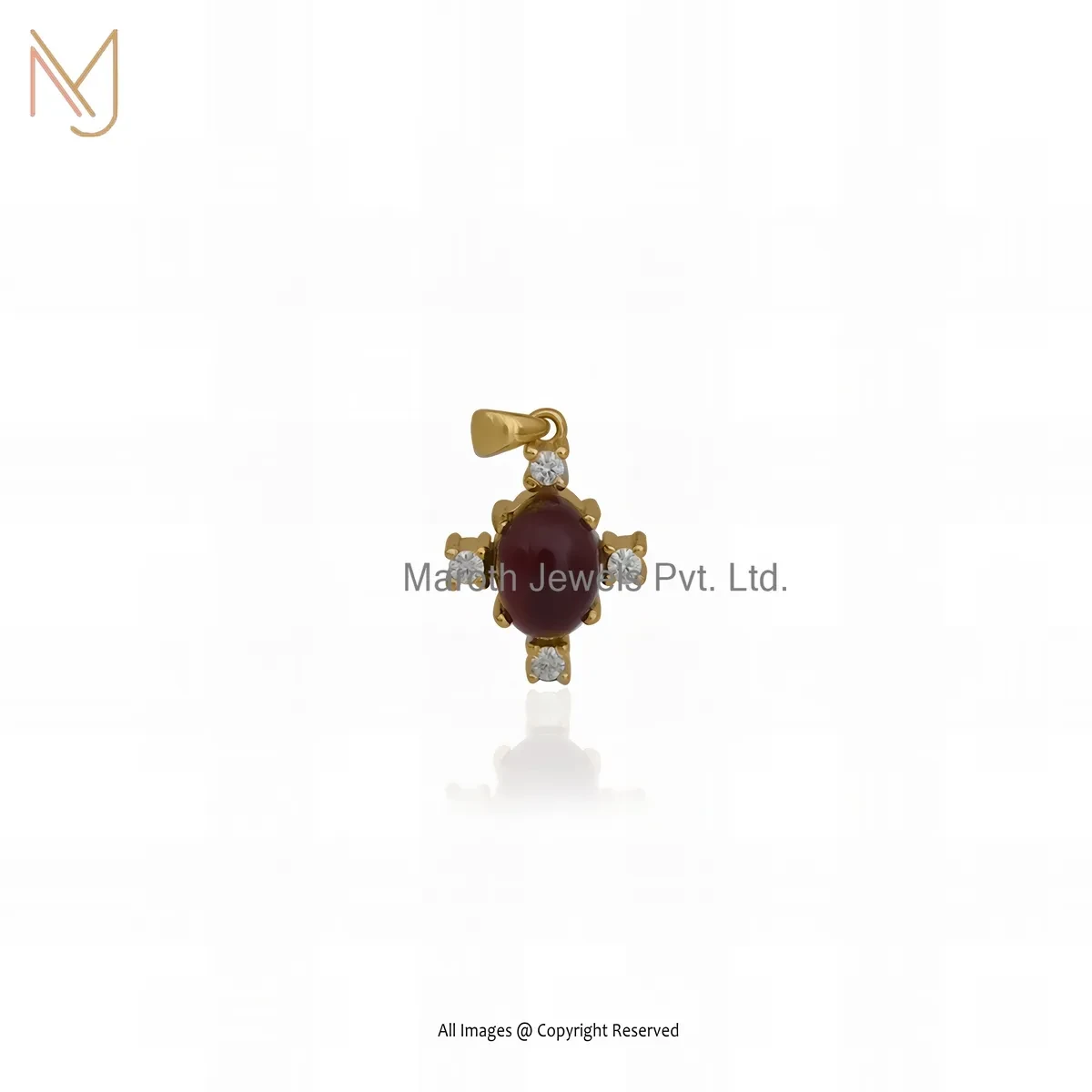 925 Silver Yellow Gold Plated Moissanite & Garnet Gemstone Pendant Custom Jewelry