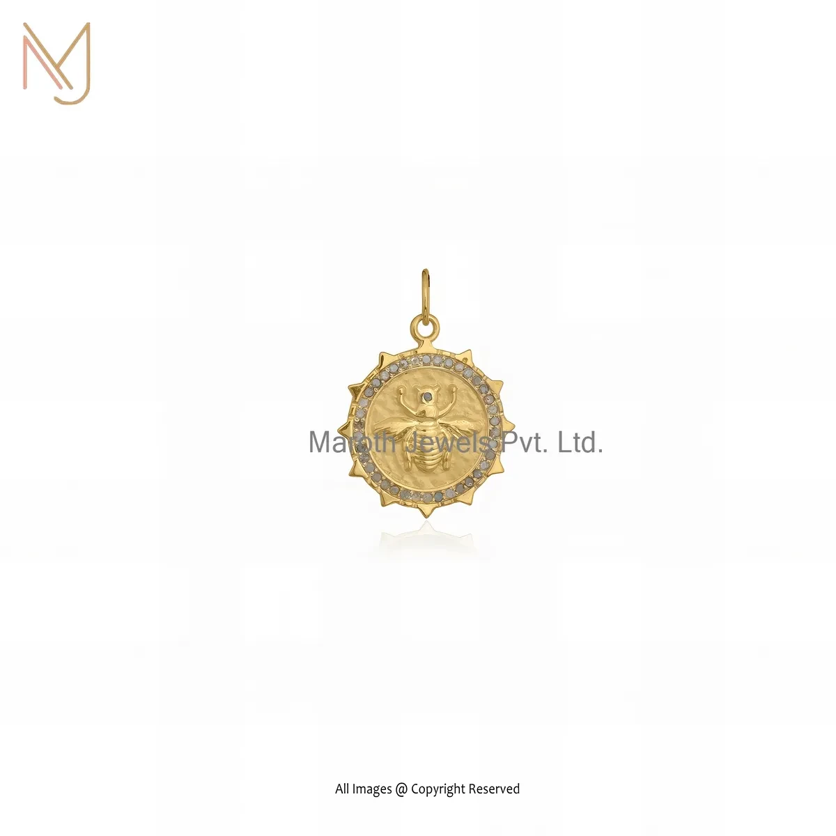 14K Yellow Gold Diamond Bee Coin Pendant Custom Jewelry