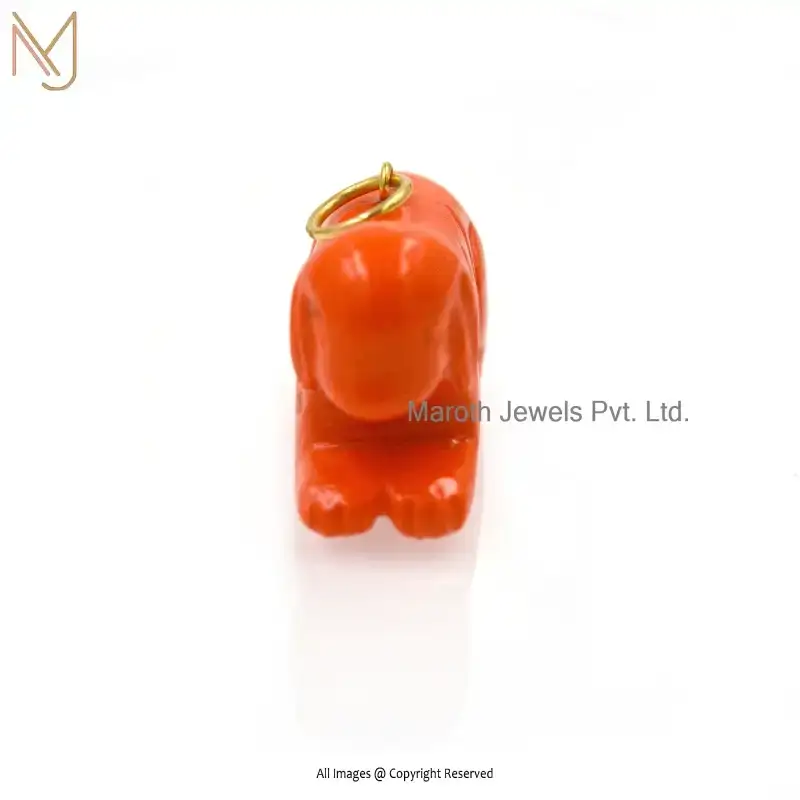 14K Yellow Gold Dog Coral Charm Pendant Manufacturer