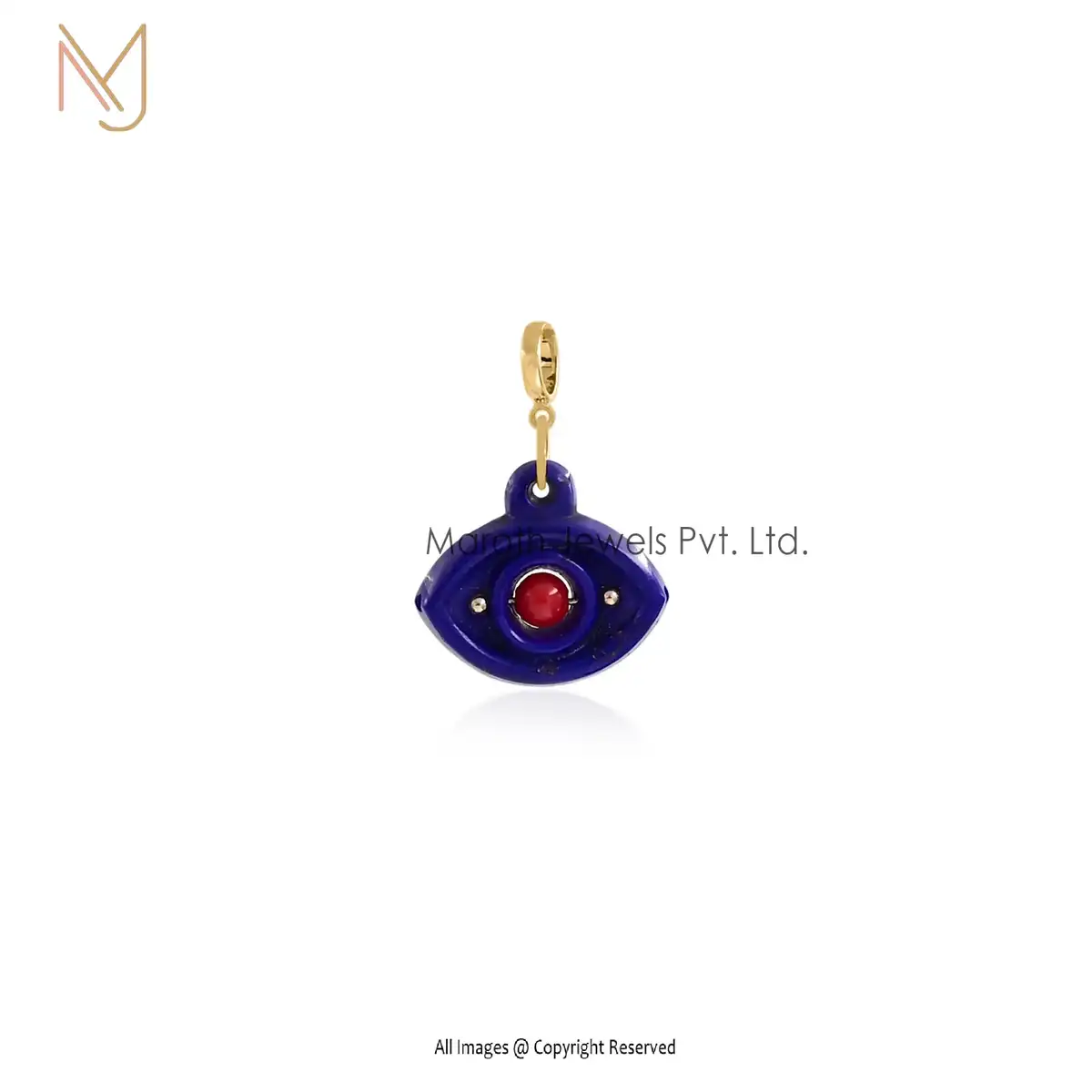 Private Lable 925 Silver Rose Gold Lapis Lazuli & Red Coral Evil Eye Pendant Jewelry