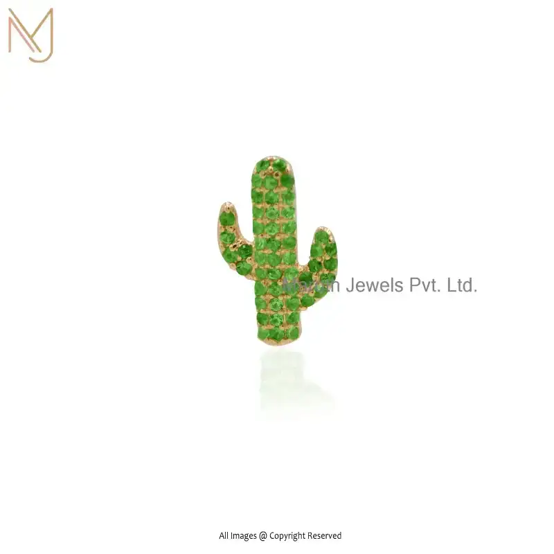 925 Silver Yellow Gold Plated Emerald Cactus Charm Pendant Custom Jewelry