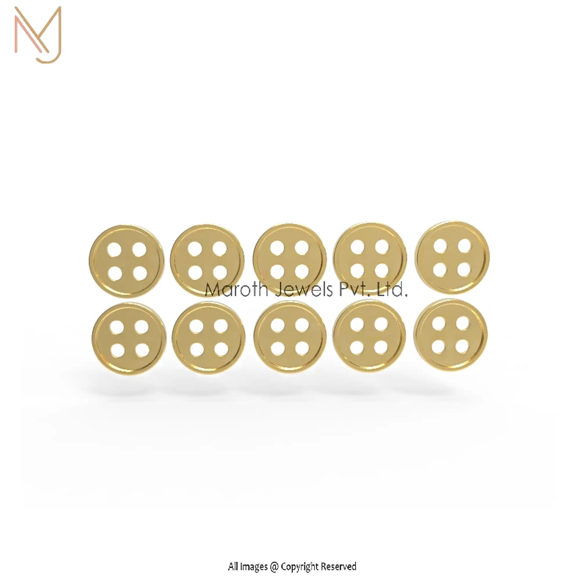 14K Yellow Gold 10 Piece 4 Hole Round Buttons Hole Manufacturer