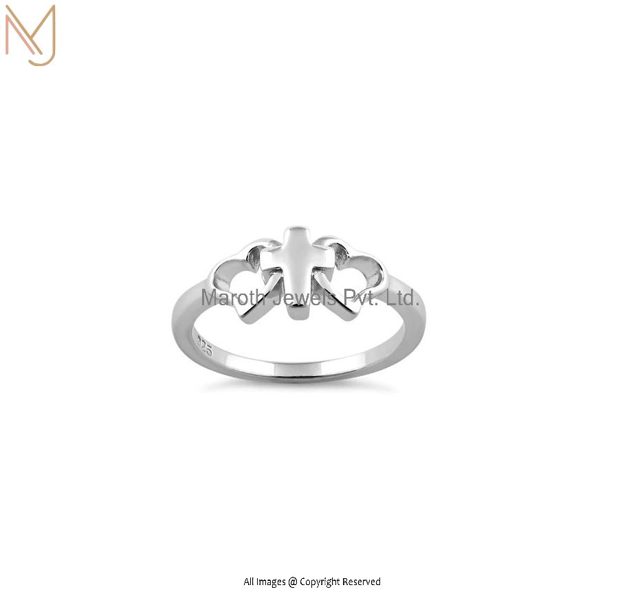 Sterling Silver Cross with 2 Hearts Ring manufacturer