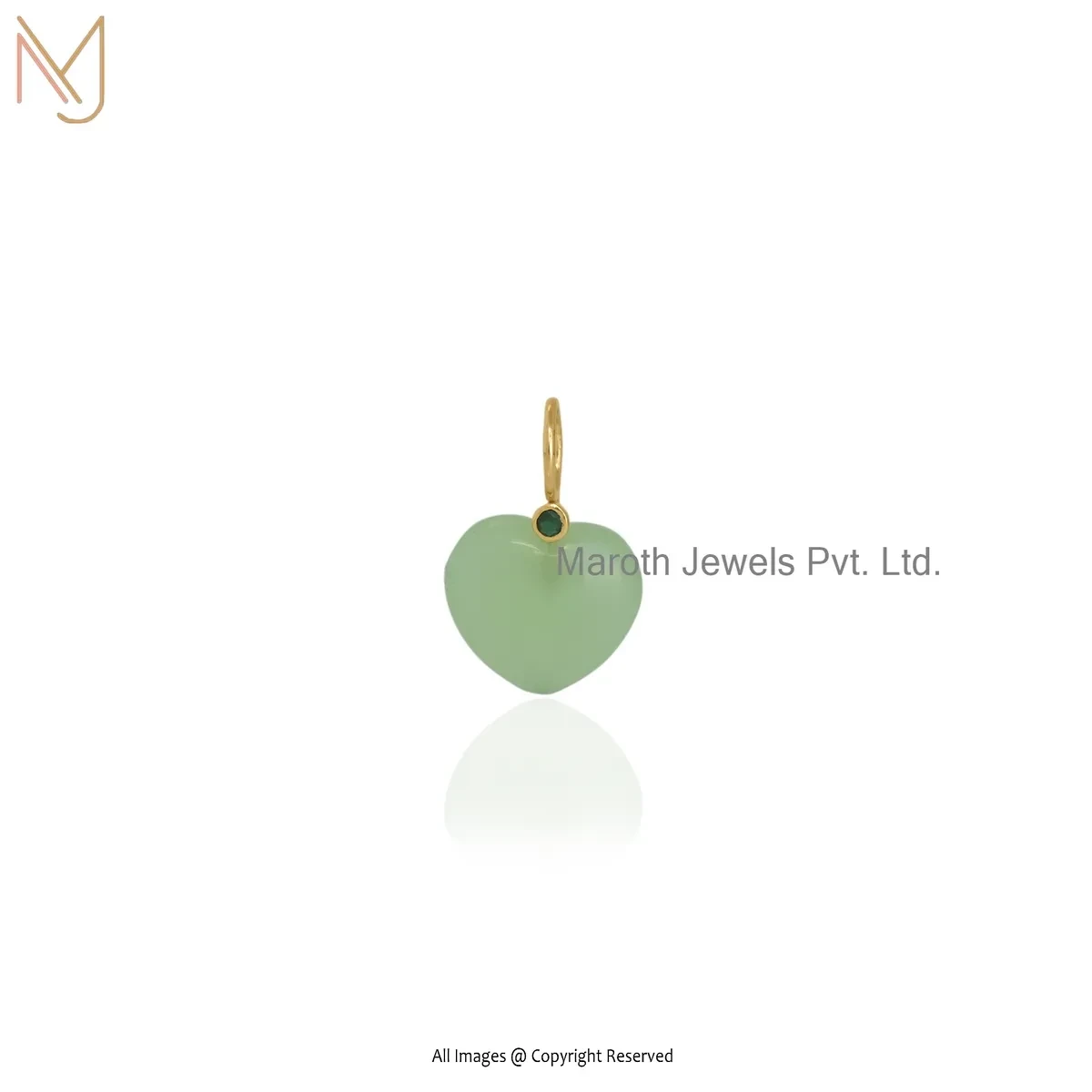 925 Silver Yellow Gold Plated Light Green Quartz & Green Opal Gemstone Heart Pendant USA