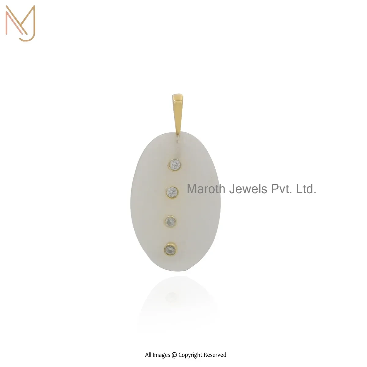 Private Lable 925 Silver Yellow Gold Plated White Agate & Cubic Zircon Teardrop Pendant