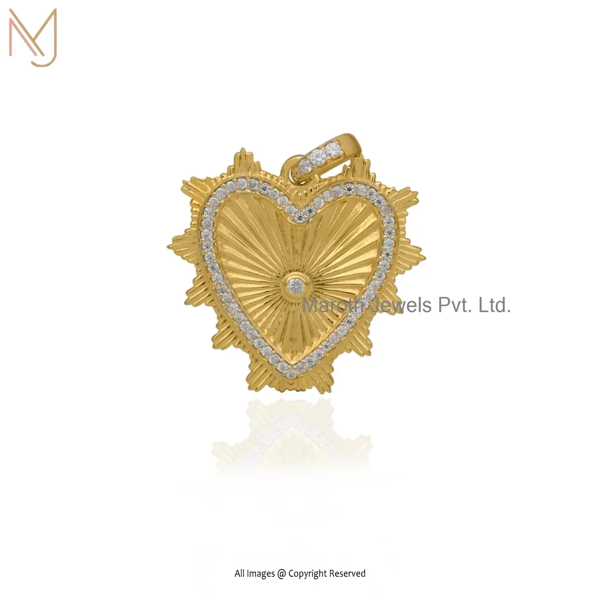 14K Yellow Gold Diamond & Moissanite Fluted Heart Pendant Custom Jewelry